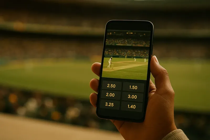 Hand holding smartphone showing live cricket match and real-time odds